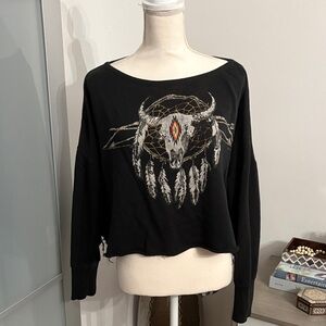 Denim & Supply Ralph Lauren Black Graphic Long Sleeve Top